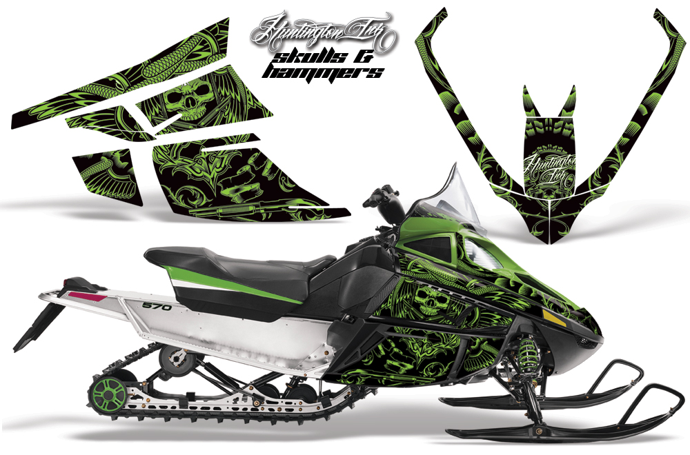 Arctic Cat F Series Graphics Kits HuntingtonInk Skulls Hammers Green